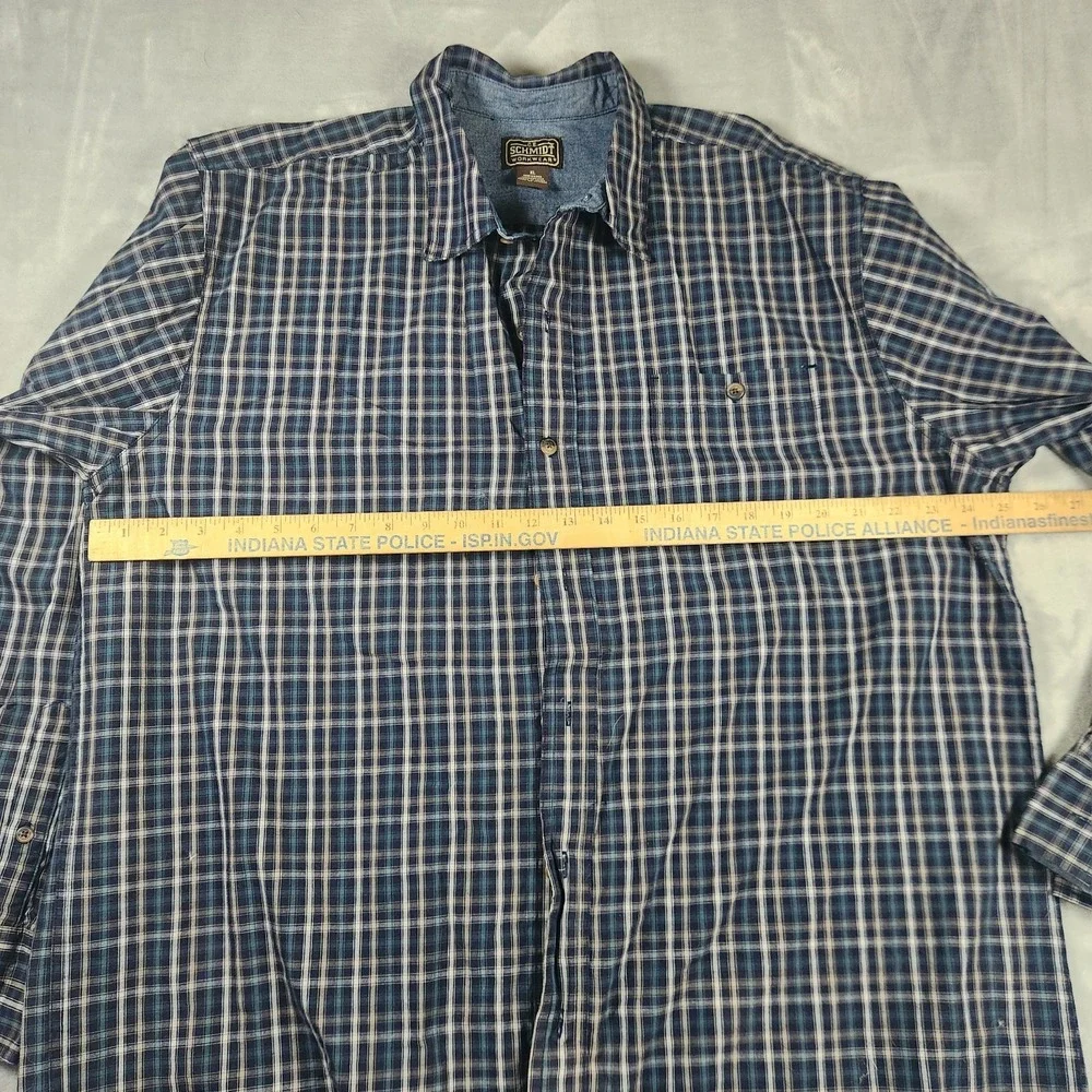 CE Schmidt Blue Plaid Work Shirt XL Long Sleeve Rugged Heavy Duty Utility Men